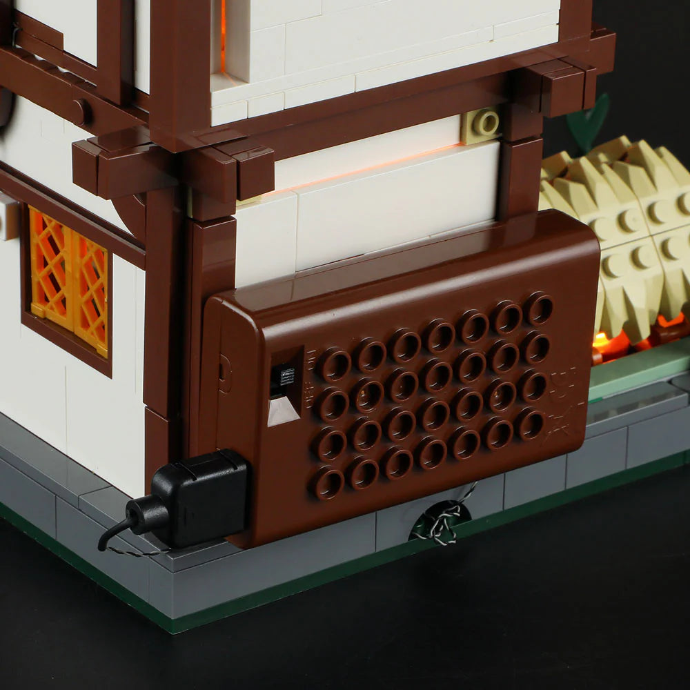Funwhole Medieval Apothecary Shop – Built-in LED lighting kit with power switch and hidden wiring for a magical display effect