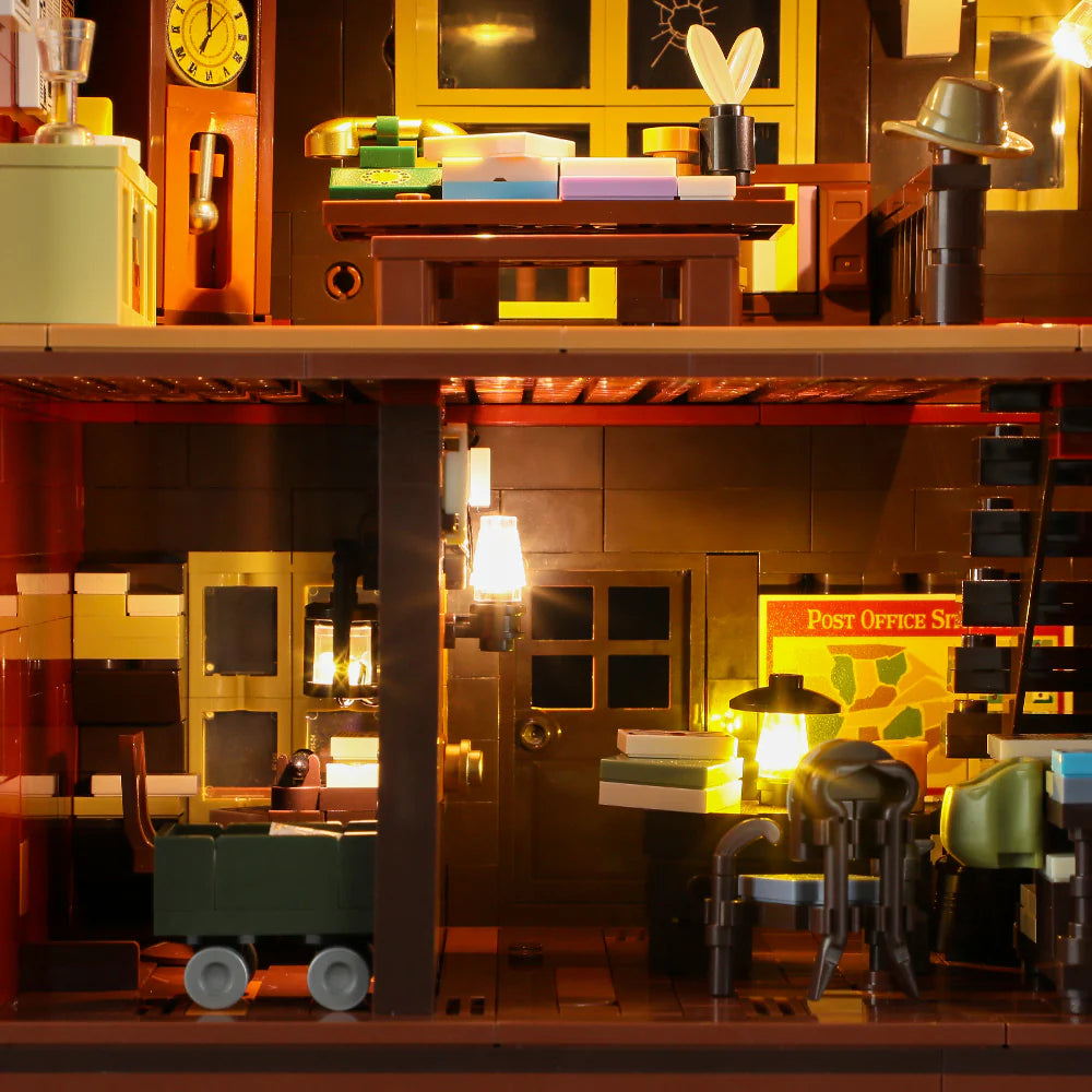 Lumibricks (Formerly Funwhole) F9044 Old West Post Office two-story interior with illuminated rooms, map, and western furnishings