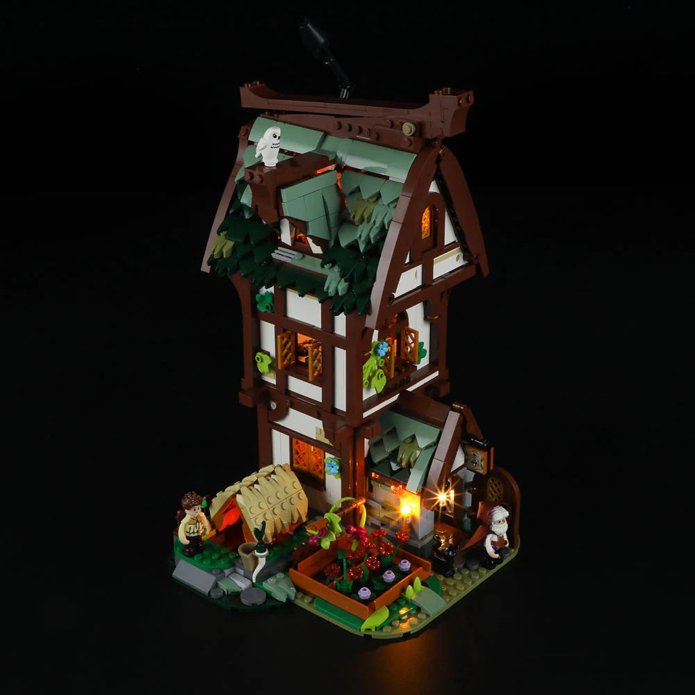 Funwhole Medieval Apothecary Shop Set – 1470-piece potion shop with glowing LED lights, herbs, and detailed minifigures