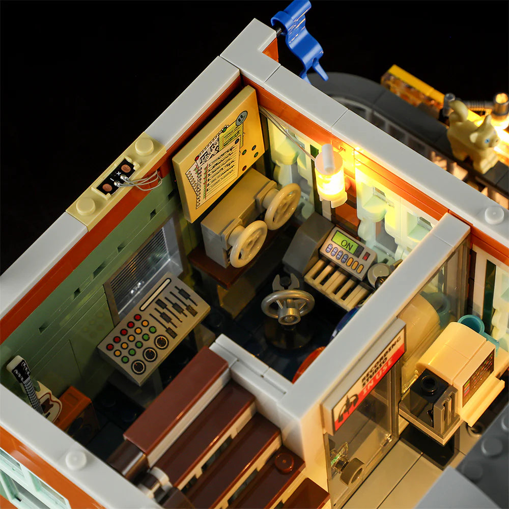 Funwhole Record Store set with a detailed music studio interior, featuring a mixing console, reel-to-reel recorder, and LED lighting