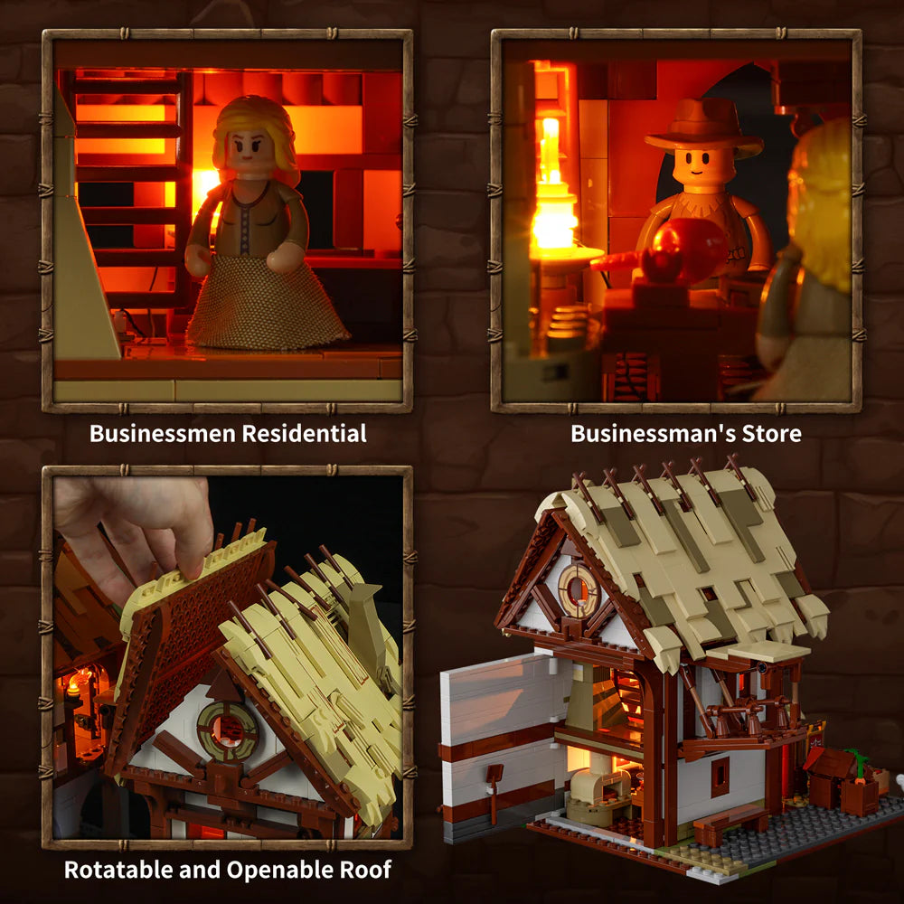 Lumibricks (Formerly Funwhole) F9015 Medieval Market with businessman’s store, residential room, and rotatable openable roof