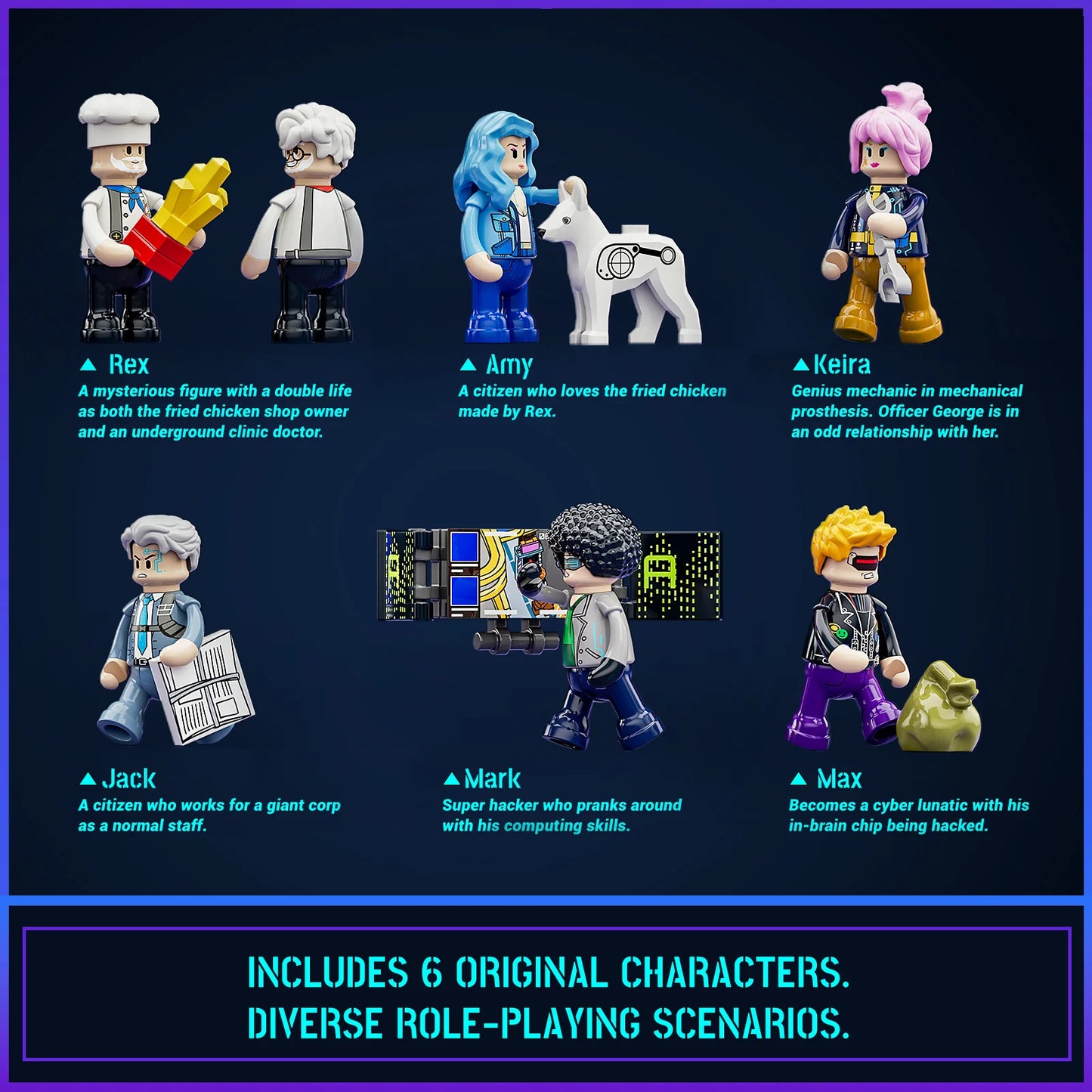 Lumibricks (Formerly Funwhole) F9042 Cyberpunk Apartment includes 6 unique minifigures for diverse sci-fi role-playing scenarios