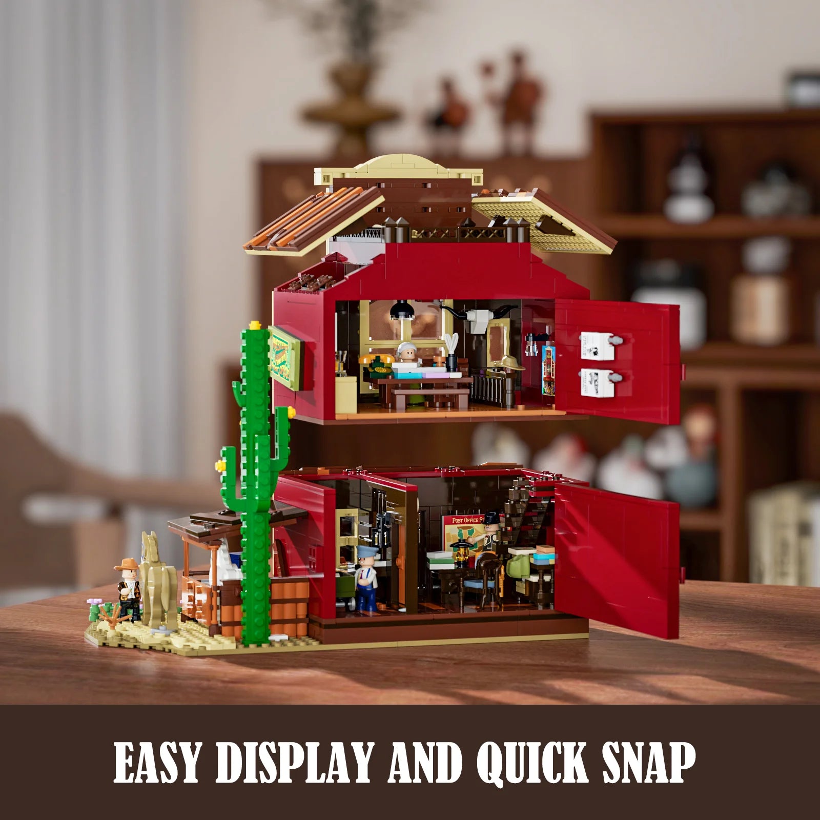 Lumibricks (Formerly Funwhole) F9044 Old West Post Office interior with modular snap-together rooms and detailed furnishings