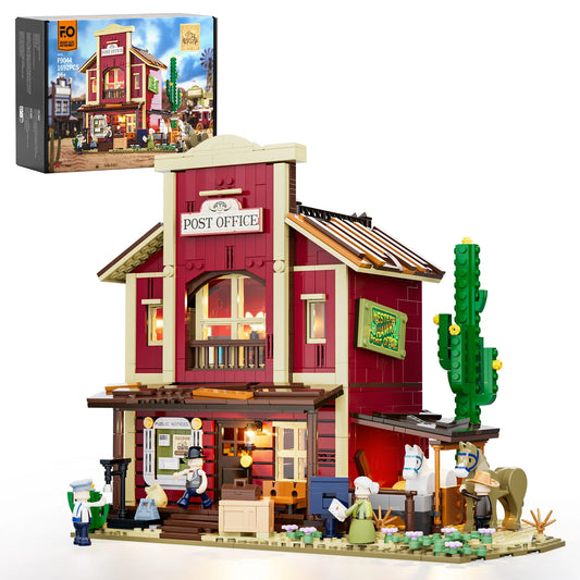 Lumibricks (Formerly Funwhole) F9044 Old West Post Office modular building set with minifigures, horses, and detailed facade