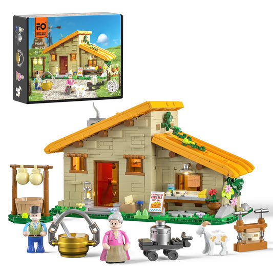 Lumibricks (Formerly Funwhole) F9049 Farm Cheese House box set with farmhouse, minifigures, goat, cheese-making tools, and accessories