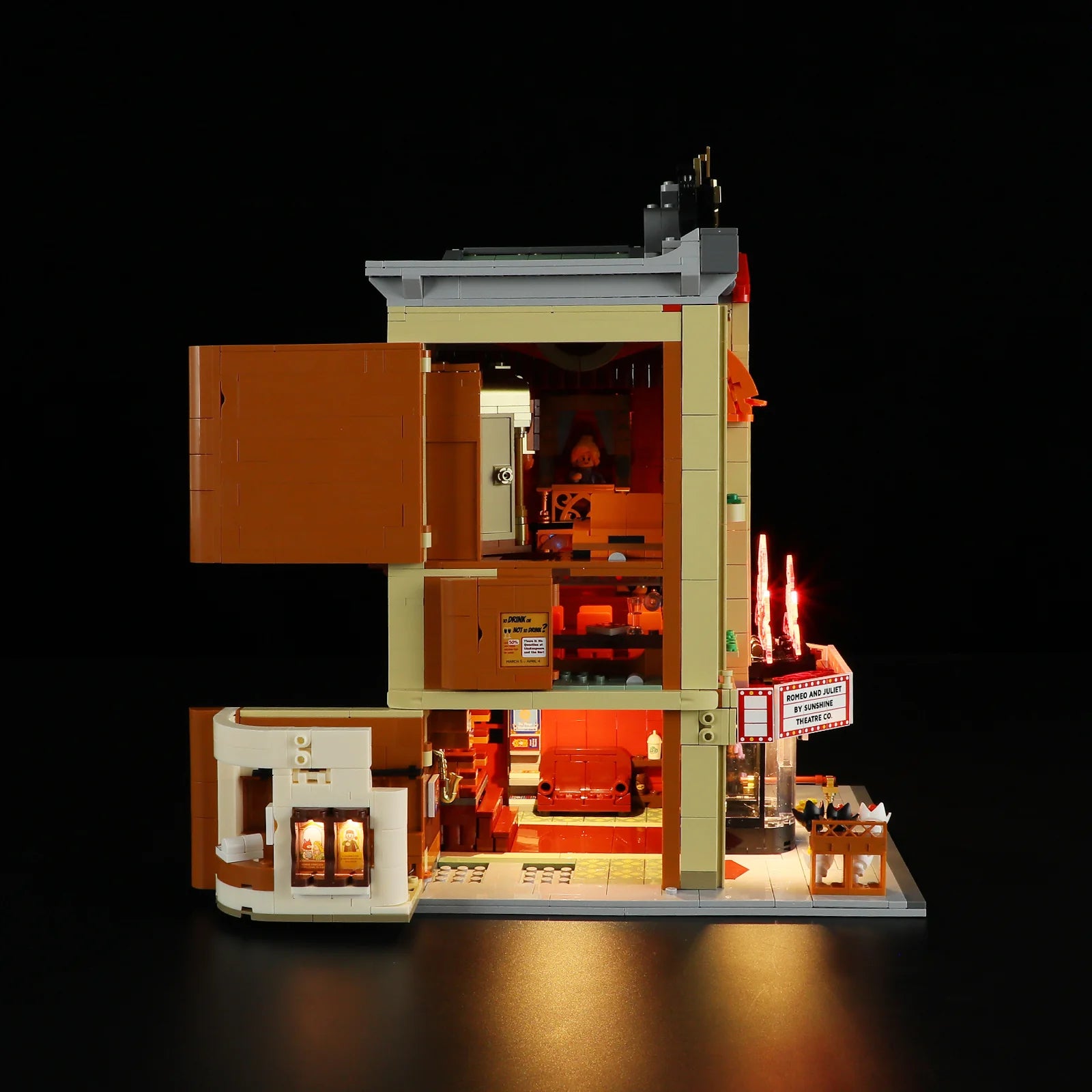 Lumibricks (Formerly Funwhole) F9056 Balcony Theatre interior cutaway with lit rooms, stage, seating, and modular play features