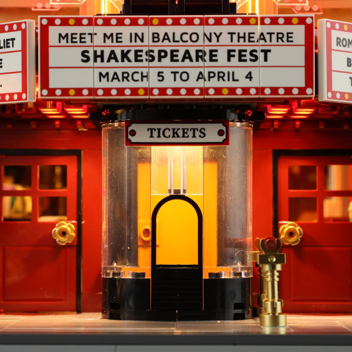 Lumibricks (Formerly Funwhole) F9056 Balcony Theatre illuminated marquee and ticket booth with Shakespeare Fest sign