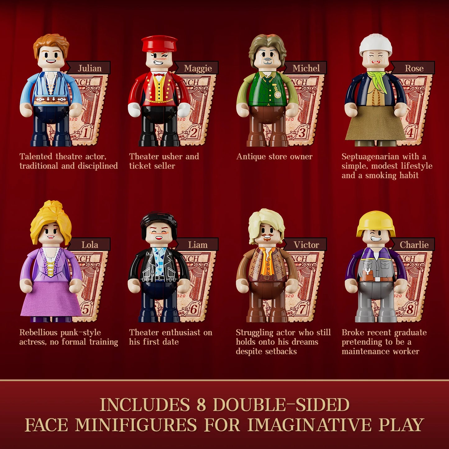 Lumibricks (Formerly Funwhole) F9056 Balcony Theatre includes 8 double-sided minifigures with unique outfits and creative character roles