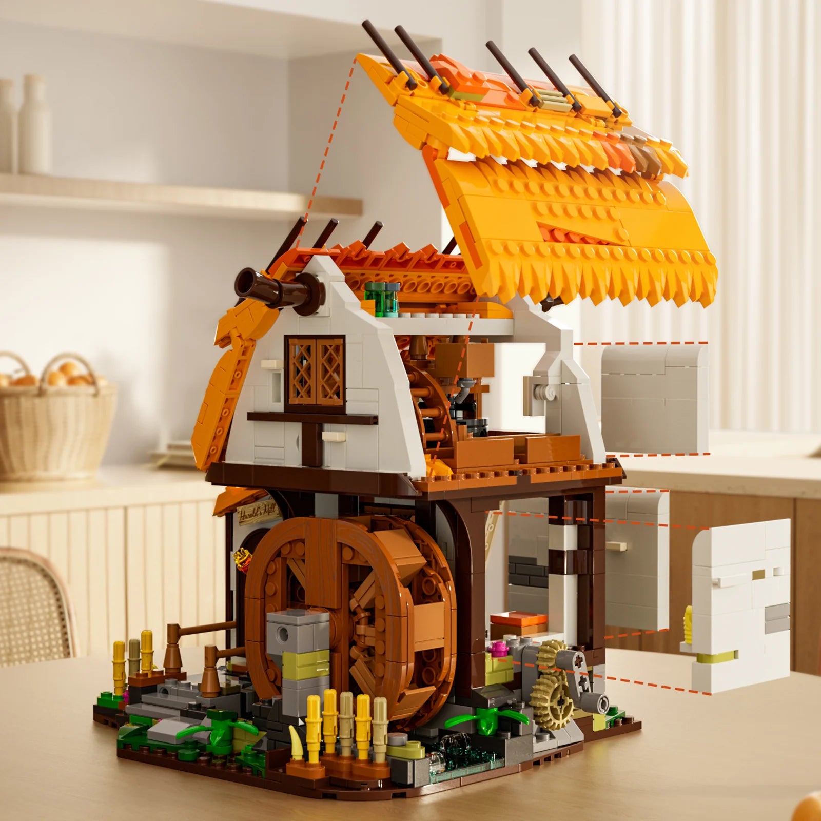 Lumibricks (Formerly Funwhole) F9061 Medieval Water Mill with detachable roof and walls for interior access and modular play