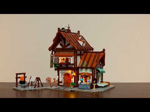 Video review of Lumibricks (formerly Funwhole) Medieval Tailor Shop building set with modular design, details, and LED lighting