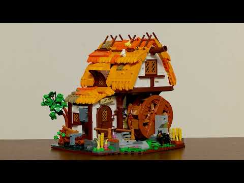 Lumibricks (Formerly Funwhole) F9061 Medieval Water Mill video review showing modular building, working waterwheel, and LED light features.
