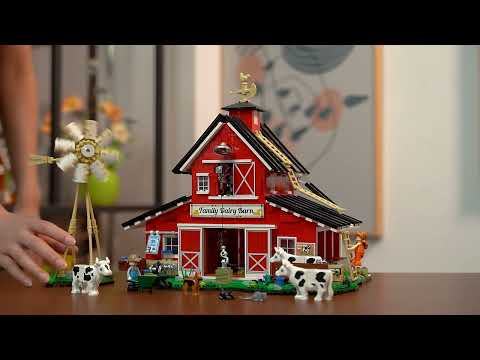 Official Lumibricks (formerly Funwhole) F9037 Cow Barn promo video featuring modular barn build, cows, and LED lighting features