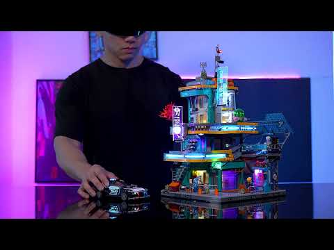 Lumibricks (Formerly Funwhole) F9042 Cyberpunk Apartment video showcasing LED-lit modular building set