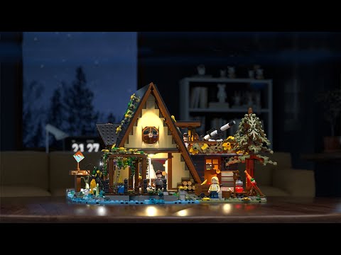 Funwhole A-Frame Cabin set video showcasing detailed design, lighting features, and immersive building experience
