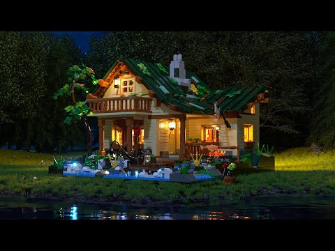 Watch the Funwhole Lakeside Lodge video showcasing its LED lights, detailed interiors, and cozy riverside cabin design